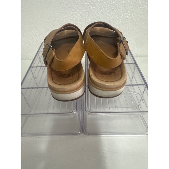 UGG Tan Leather Cross Strap Adjustable Buckle White Sole Sandals - Picture 5 of 10